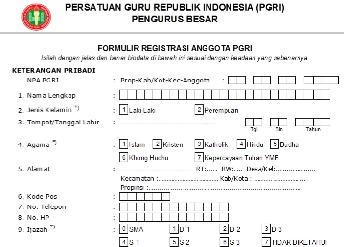 Pendaftaran PGRI Blora - Persatuan Guru Republik Indonesia Cabang Kabupaten Blora